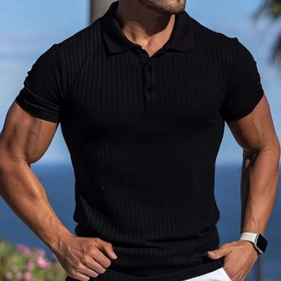 Casual Men's Solid Polo Shirt Black - Picture 1 of 5